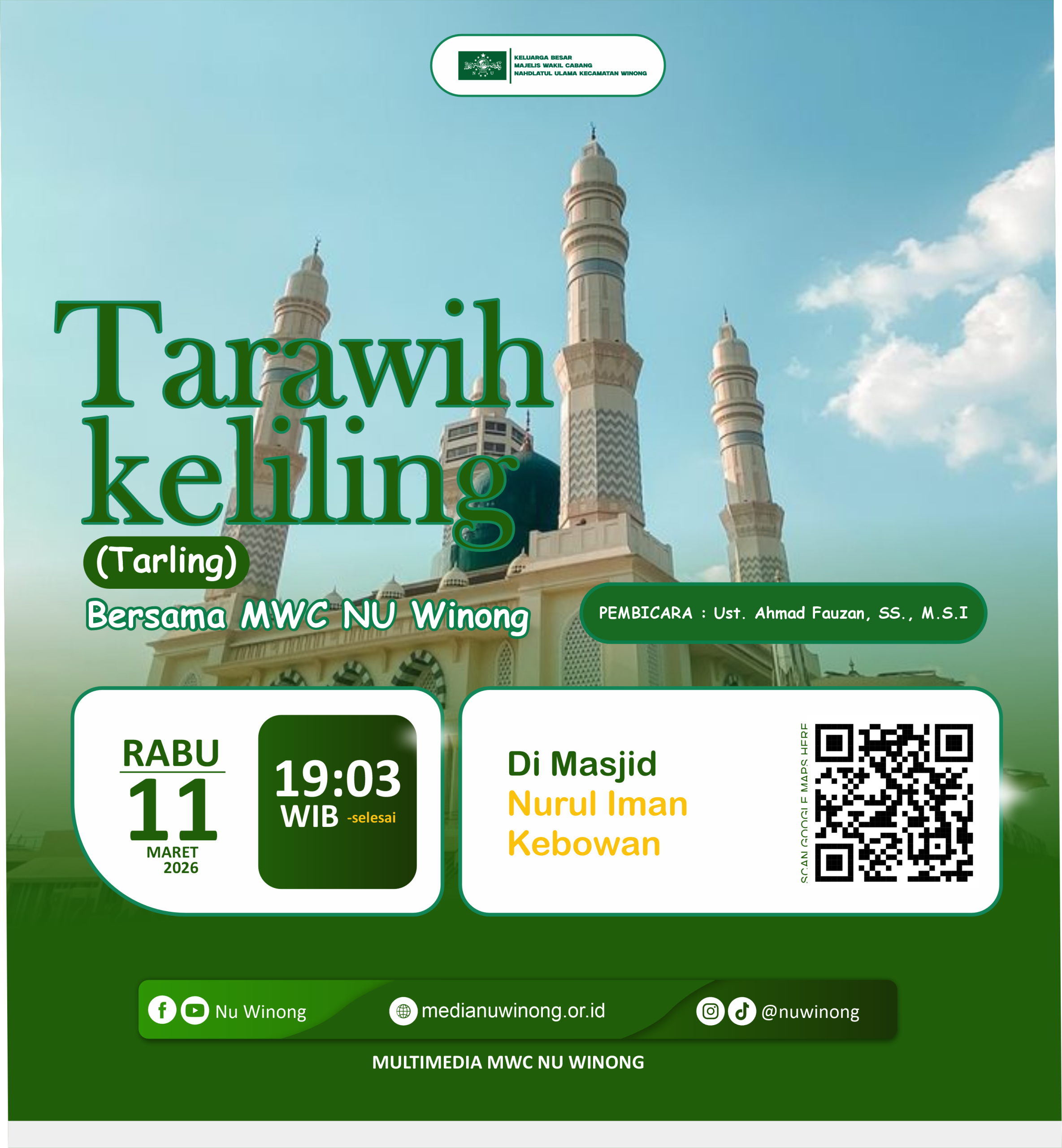MWC NU Winong Gelar Tarawih Keliling di Masjid Nurul Iman Kebowan